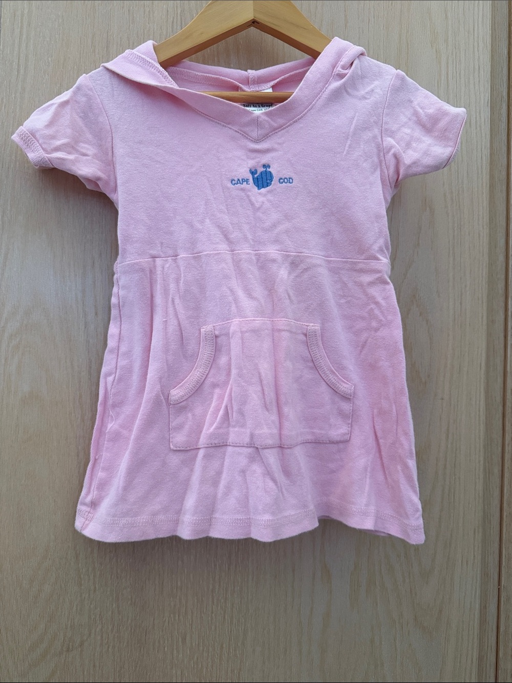 Kids Hooded Pink Tee Dress with Cape Cod Embroidery